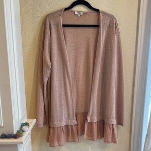 Umgee Women’s L dusty pink lightweight sheer ruffle open front cardigan coverup